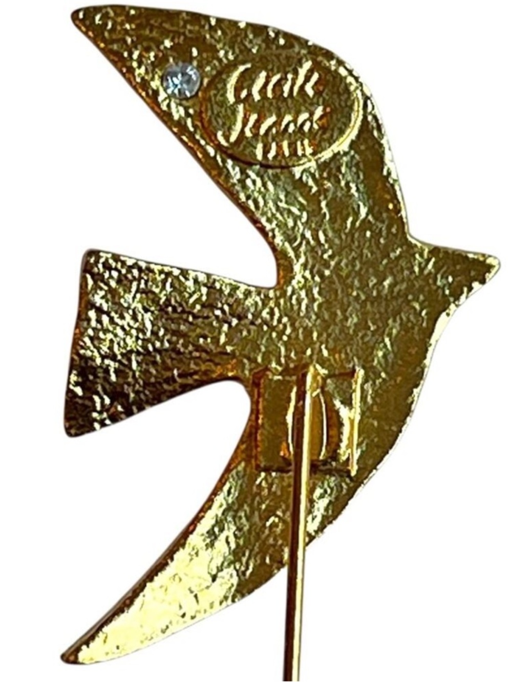 Vintage Jewelry Cecile Jeanne Paris Brooch Gold Dove Stick Pin Bird Statement